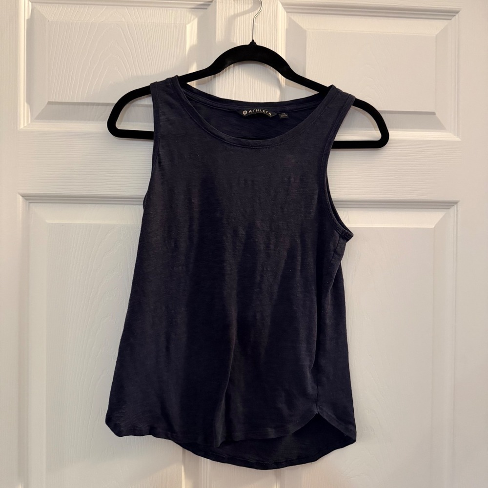 Athleta Tank Top Navy Blue XS Slub Knit Cutout Back Athleisure Workout